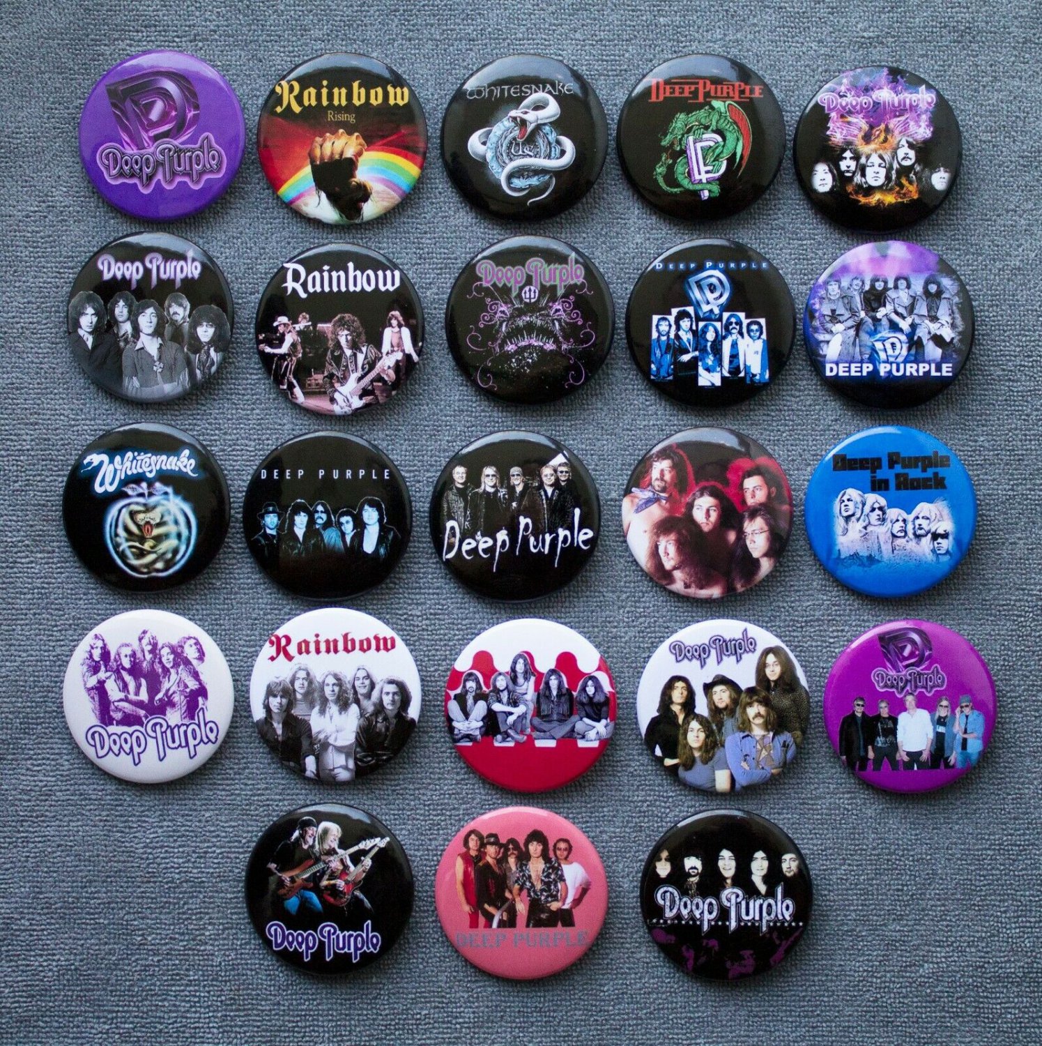 Pin button badges rock band DEEP PURPLE RAINBOW WHITESNAKE set of 23 pieces