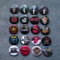 Pin button badges SLADE KISS ACDC ROLLING STONES LED ZEPPELIN AEROSMITH MONOWAR. set of 20 pieces