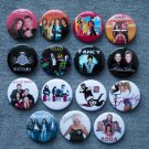 Pin button badges musical  bands 80 years. set of 15 pieces.