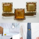 Vintage amber cufflinks with tie clip.Made in the USSR.