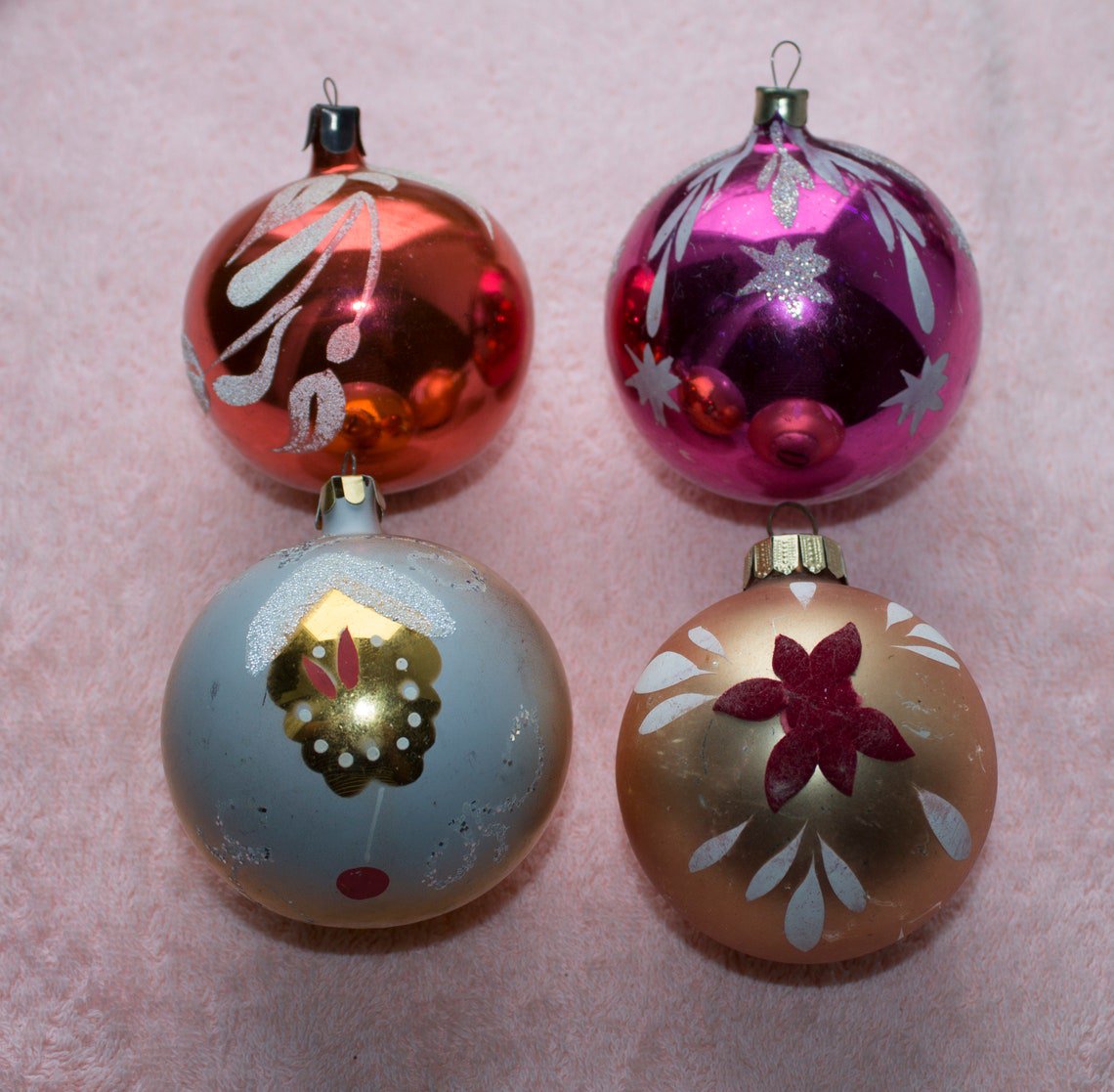 Vintage Christmas decorations set of 4 Christmas tree toys of the USSR.