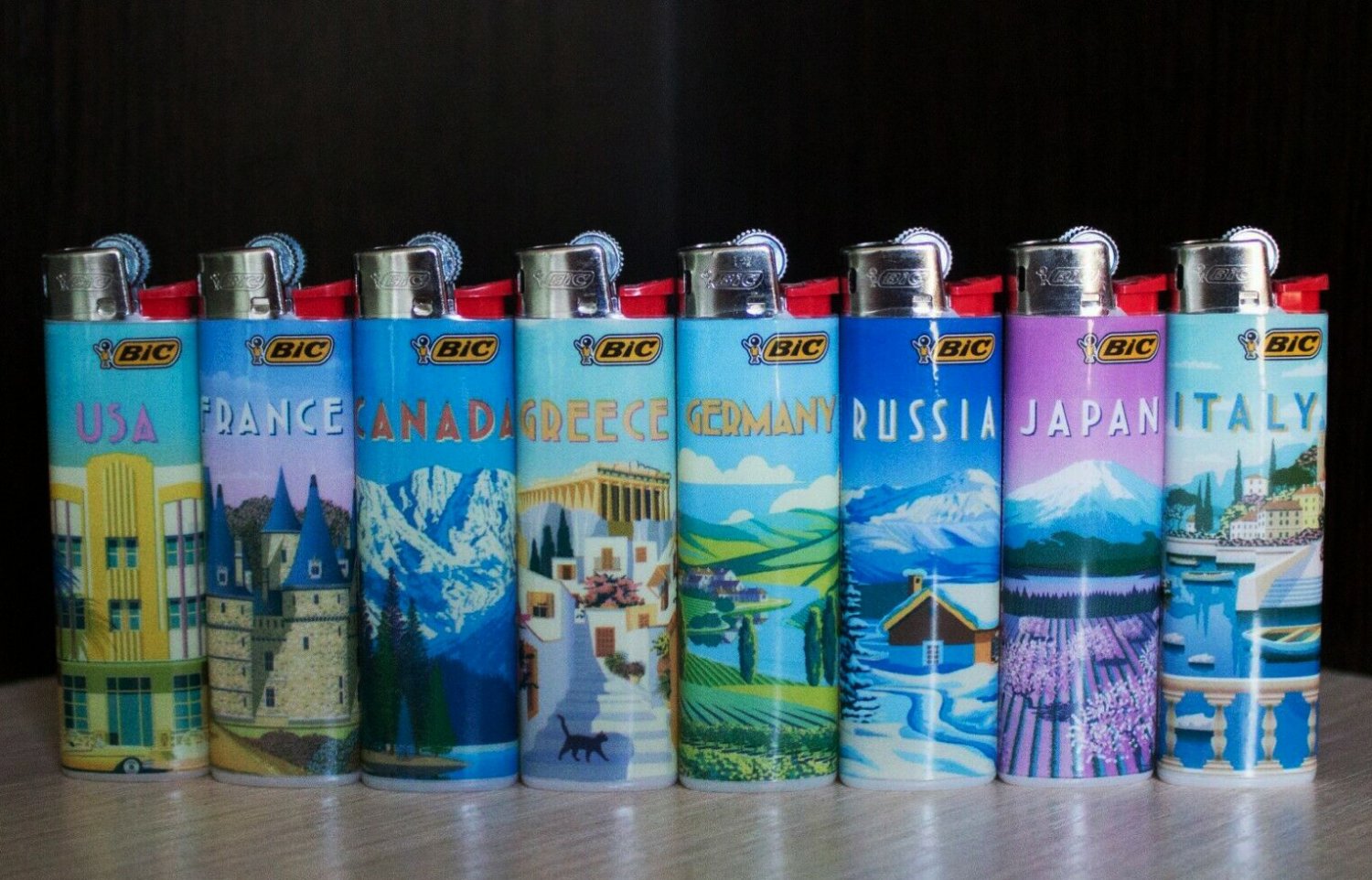 LIGHTERS BIC J3 SPECIAL EDITION. SET OF 8 LIGHTERS