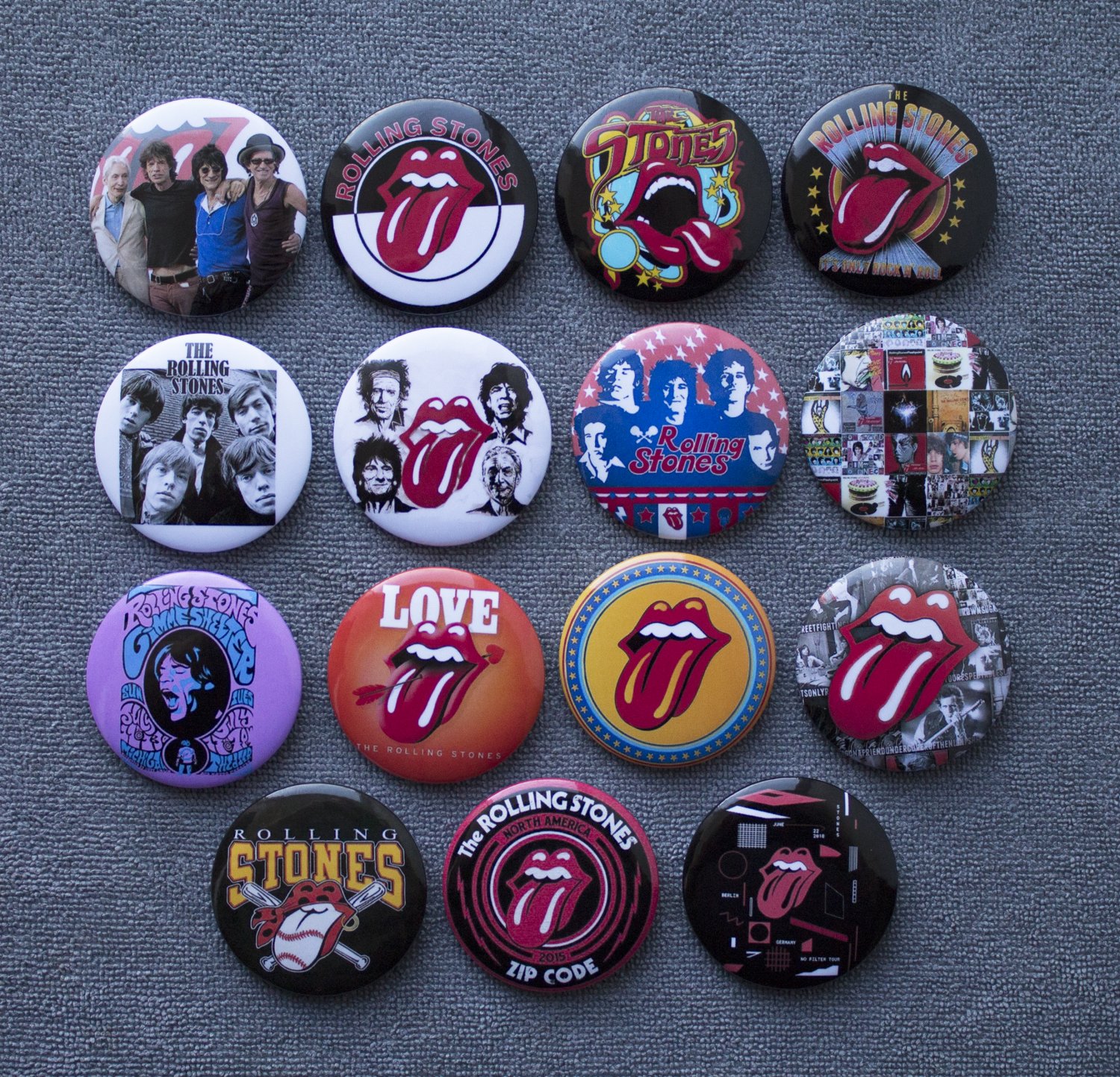 Pin button badges THE ROLLING STONES.  set of 15 pieces