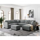 Sectional Sofa with Two Pillows, U-Shape Upholstered Couch with Storage Ottoman for Living Room