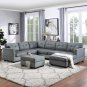 Sectional Sofa with Two Pillows, U-Shape Upholstered Couch with Storage Ottoman for Living Room