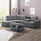 3 Piece Sectional Sofa Microfiber With Reversible Chaise Lounge Storage Ottoman And Cup Holders 5