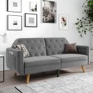 Futon Sofa Bed, Velvet Upholstered Modern Convertible Folding Futon Lounge Couch for Living Space,