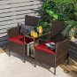 Patio Rattan Wicker Conversation Set Sofa Cushioned Loveseat Glass Table HW68786
