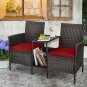 Patio Rattan Wicker Conversation Set Sofa Cushioned Loveseat Glass Table HW68786