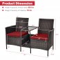 Patio Rattan Wicker Conversation Set Sofa Cushioned Loveseat Glass Table HW68786