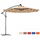Costway 10' Hanging Solar LED Umbrella Patio Sun Shade Offset Market W/Base OP70754