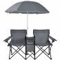 Portable Folding Picnic Double Chair Umbrella Set Height Adjustable Waterproof Polyester Fabric