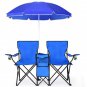 Portable Folding Picnic Double Chair Umbrella Set Height Adjustable Waterproof Polyester Fabric