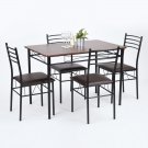 5 Piece Dining Set Wood Metal Table and 4 Chairs Kitchen Breakfast Furniture