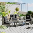 Outdoor Patio 4-Piece Sectional Rattan Sofa Set, All-Weather PE Wicker Conversation Set