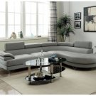 Living Room Furniture Sectional Sofa 2pc Set Grey Faux Leather Flip-up Headrest
