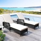 Outdoor patio pool PE rattan wicker chair wicker sun lounger, Adjustable backrest, beige cushion