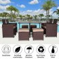 9pcs Corner Rattan Dining Set Garden Sofa Furniture with Tempered Glass Table Patio Furniture Set