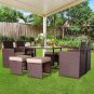 9pcs Corner Rattan Dining Set Garden Sofa Furniture with Tempered Glass Table Patio Furniture Set