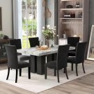 7-piece Dining Table Set with 1 Faux Marble Dining Rectangular Table and 6 Upholstered-Seat Chairs