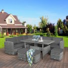 7 PCS Patio Sofa Set All Weather Rattan Dining Set Sectional Sofa Couch with Ottoman