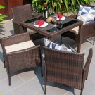 5 PCS Patio Dining Set, Wicker Armchairs and Glass Table, Rattan Dining Table Set for Backyard