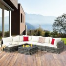 Patio Sofa Set of 7 PCS All Weather Rattan Sectional Sofa Couch with Coffee Table and Cushion