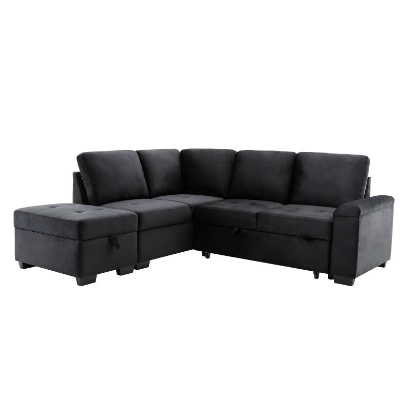 86" Sleeper Sectional Sofa, LShape Corner Couch SofaBed with Storage