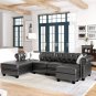 116" Chesterfield Sectional Sofa Set, PU Leather 4-Seat Living Room Set, L-Shape Nailhead Couch