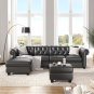 116" Chesterfield Sectional Sofa Set, PU Leather 4-Seat Living Room Set, L-Shape Nailhead Couch