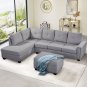 Reversible Sectional Sofa Space Saving with Storage Ottoman Rivet Ornament L-shape Couch