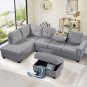Reversible Sectional Sofa Space Saving with Storage Ottoman Rivet Ornament L-shape Couch
