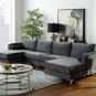 Sectional Sofa with Two Pillows, U-Shape Upholstered Couch with Modern Elegant Velvet