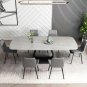 Modern Dining Table, Gray Sintered Stone Tabletop Dining Table with Carbon Steel Base