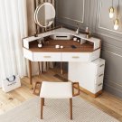 Modern Corner Makeup Vanity Table with LED Lighted Mirror, Vanity Desk with 5 Drawers, Piano Finish