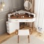 Modern Corner Makeup Vanity Table with LED Lighted Mirror, Vanity Desk with 5 Drawers, Piano Finish