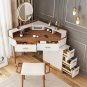Modern Corner Makeup Vanity Table with LED Lighted Mirror, Vanity Desk with 5 Drawers, Piano Finish