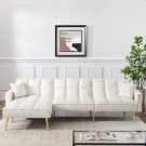 Modern Velvet Upholstered Reversible Sectional Sofa Bed , L-Shaped Couch with Movable Ottoman
