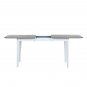 Extendable Dining Table, Removable Self-Storing Leaf, Grey wood table & white legs