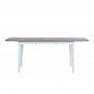 Extendable Dining Table, Removable Self-Storing Leaf, Grey wood table & white legs