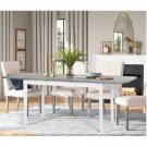 Extendable Dining Table, Removable Self-Storing Leaf, Grey wood table & white legs