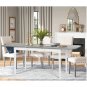 Extendable Dining Table, Removable Self-Storing Leaf, Grey wood table & white legs