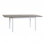 Extendable Dining Table, Removable Self-Storing Leaf, Grey wood table & white legs