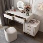 Makeup Vanity Set with LED Lighted Mirror, Side Cabinet and 5 Drawers, Modern Sintered Stone