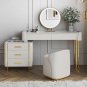 Makeup Vanity Set with LED Lighted Mirror, Side Cabinet and 5 Drawers, Modern Sintered Stone