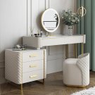 Makeup Vanity Set with LED Lighted Mirror, Side Cabinet and 5 Drawers, Modern Sintered Stone