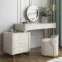 Makeup Vanity Set with LED Lighted Mirror, Side Cabinet and 5 Drawers, Modern Sintered Stone