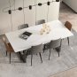 71in/63in Rectangular Stone Dining Table, Black Metal Frame, Curved Corners, White Modern