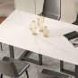 71in/63in Rectangular Stone Dining Table, Black Metal Frame, Curved Corners, White Modern