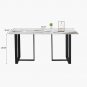 71in/63in Rectangular Stone Dining Table, Black Metal Frame, Curved Corners, White Modern